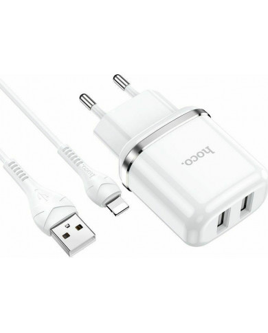 Hoco Lightning Cable & 2x USB Wall Adapter Λευκό