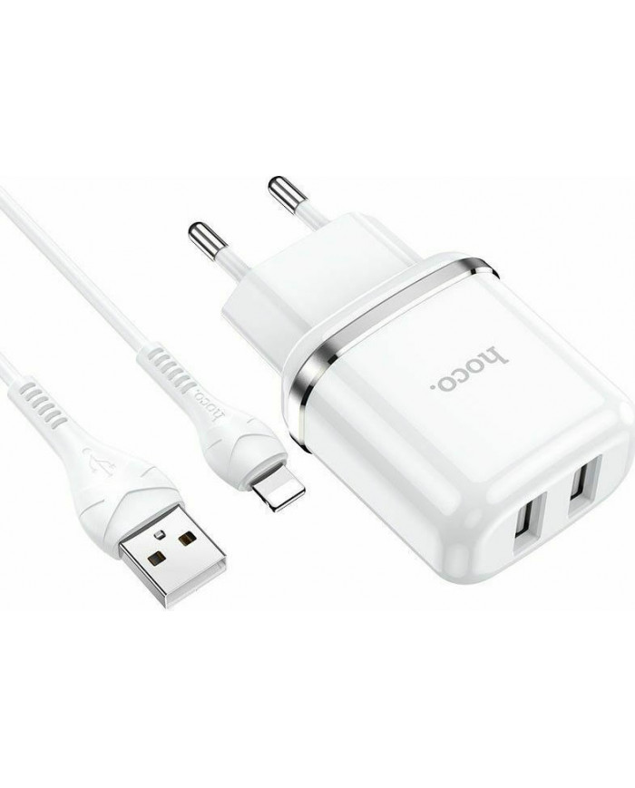Hoco Lightning Cable & 2x USB Wall Adapter Λευκό