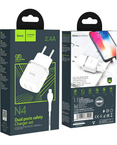 Hoco Lightning Cable & 2x USB Wall Adapter Λευκό Hoco Lightning Cable & 2x USB Wall Adapter Λευκό
