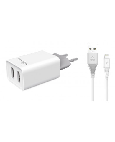 POWERTECH Φορτιστής τοίχου & καλώδιο Lightning PT-777, 2x USB, 2.1A POWERTECH Φορτιστής τοίχου & καλώδιο Lightning PT-777, 2x USB, 2.1A
