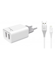 Hoco Lightning Cable & 2x USB Wall Adapter Λευκό