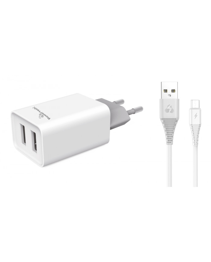 POWERTECH Φορτιστής τοίχου & καλώδιο Micro USB , 2x USB, 2.1A