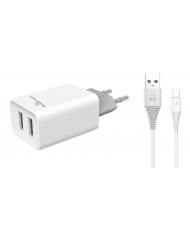 POWERTECH Φορτιστής τοίχου & καλώδιο Lightning , 2x USB, 2.1A