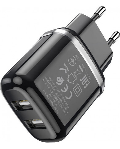 Hoco micro USB Cable & 2x USB-A Wall Adapter Μαύρο (N4 Aspiring)