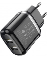 Hoco micro USB Cable & 2x USB-A Wall Adapter Μαύρο (N4 Aspiring)
