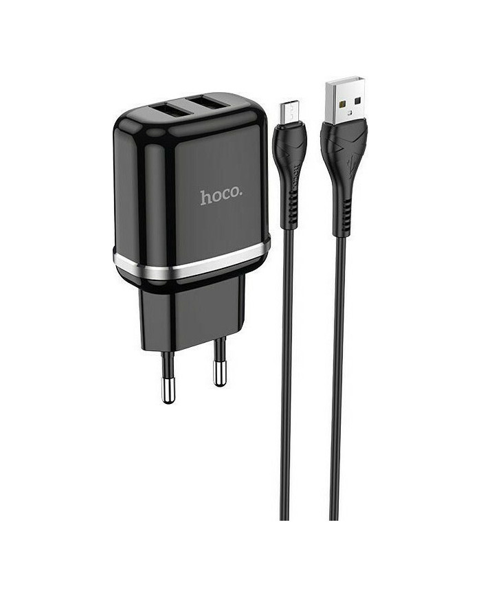 Hoco micro USB Cable & 2x USB-A Wall Adapter Μαύρο (N4 Aspiring)