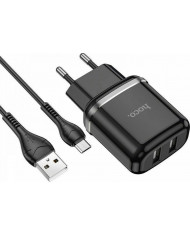 Hoco micro USB Cable & 2x USB-A Wall Adapter Μαύρο (N4 Aspiring)