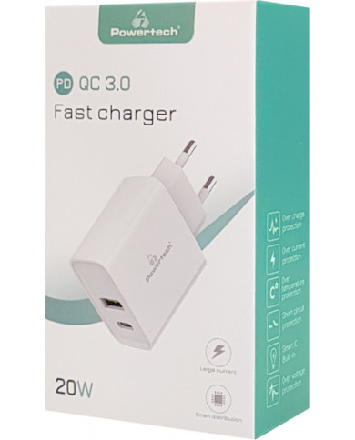 Powertech USB / USB Type-C Wall Adapter Λευκό (PT-925 20W) Powertech USB / USB Type-C Wall Adapter Λευκό (PT-925 20W)