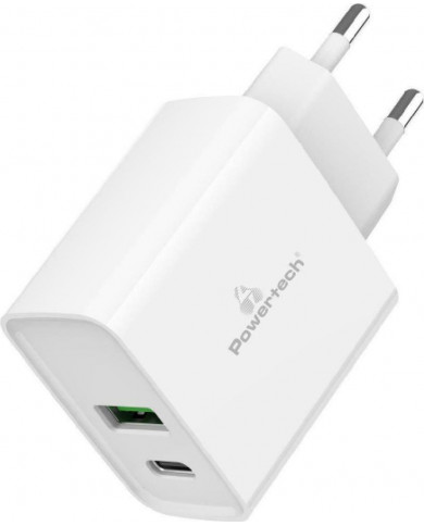 Powertech USB / USB Type-C Wall Adapter Λευκό 20W