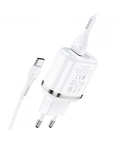 Φορτιστής Ταξιδίου Hoco N4 Aspiring με 2 Εξόδους Φόρτισης USB 5V 2.4A Λευκός με Καλώδιο USB-C 1μ