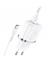 Φορτιστής Ταξιδίου Hoco N4 Aspiring με 2 Εξόδους Φόρτισης USB 5V 2.4A Λευκός με Καλώδιο USB-C 1μ
