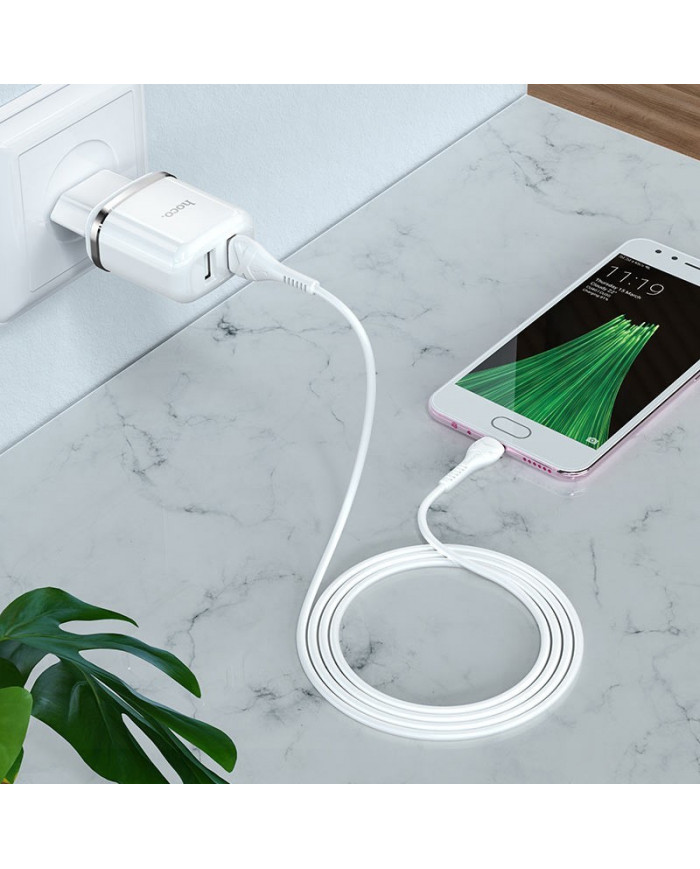 Φορτιστής Ταξιδίου Hoco N4 Aspiring με 2 Εξόδους Φόρτισης USB 5V 2.4A Λευκός με Καλώδιο USB-C 1μ