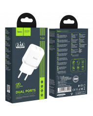 Φορτιστής Ταξιδίου Hoco N4 Aspiring με 2 Εξόδους Φόρτισης USB 5V 2.4A Λευκός