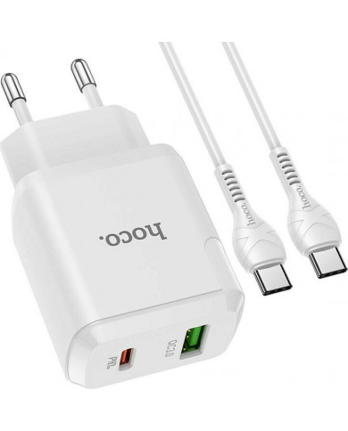 Hoco USB-C Cable & USB-C/USB-A Wall Adapter Λευκό (N5 Favor)