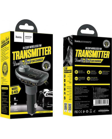 Φορτιστής Αυτοκινήτου Hoco E45 Happy Route με Wireless FM Transmitter και 2 USB Θύρες Μαύρος