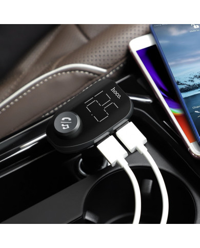 Φορτιστής Αυτοκινήτου Hoco E45 Happy Route με Wireless FM Transmitter και 2 USB Θύρες Μαύρος