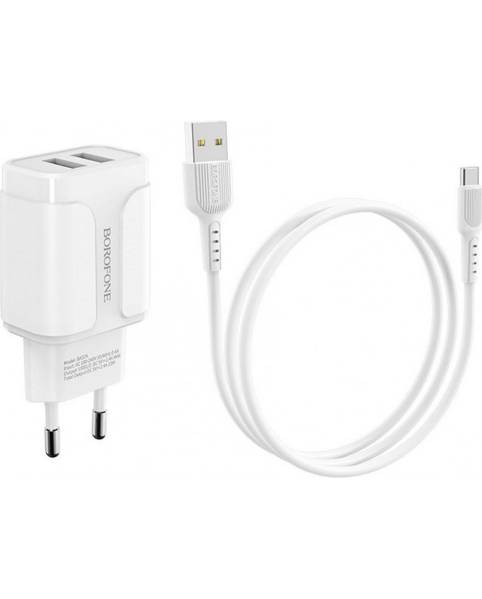 Borofone Type-C Cable & 2x USB Wall Adapter Λευκό (BA37A Speedy)
