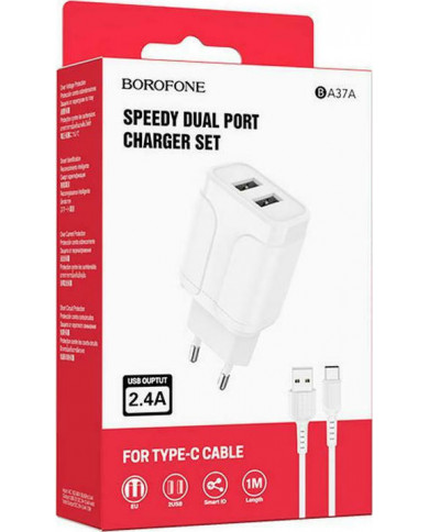 Borofone Type-C Cable & 2x USB Wall Adapter Λευκό (BA37A Speedy) Borofone Type-C Cable & 2x USB Wall Adapter Λευκό (BA37A Speedy)