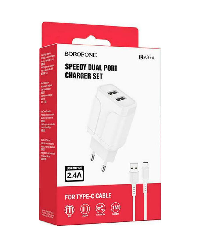 Borofone Type-C Cable & 2x USB Wall Adapter Λευκό (BA37A Speedy)
