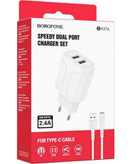Borofone Type-C Cable & 2x USB Wall Adapter Λευκό (BA37A Speedy)