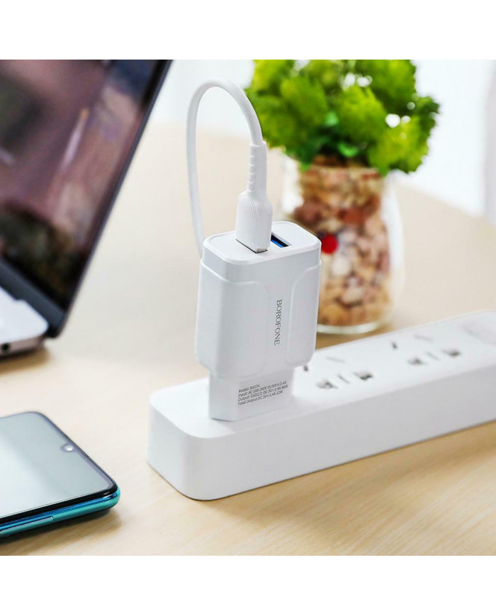 Borofone Type-C Cable & 2x USB Wall Adapter Λευκό (BA37A Speedy)
