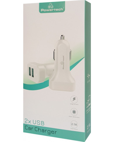 Powertech Φορτιστής Αυτοκινήτου Λευκός PT-799 2.1A με Θύρες: 2xUSB