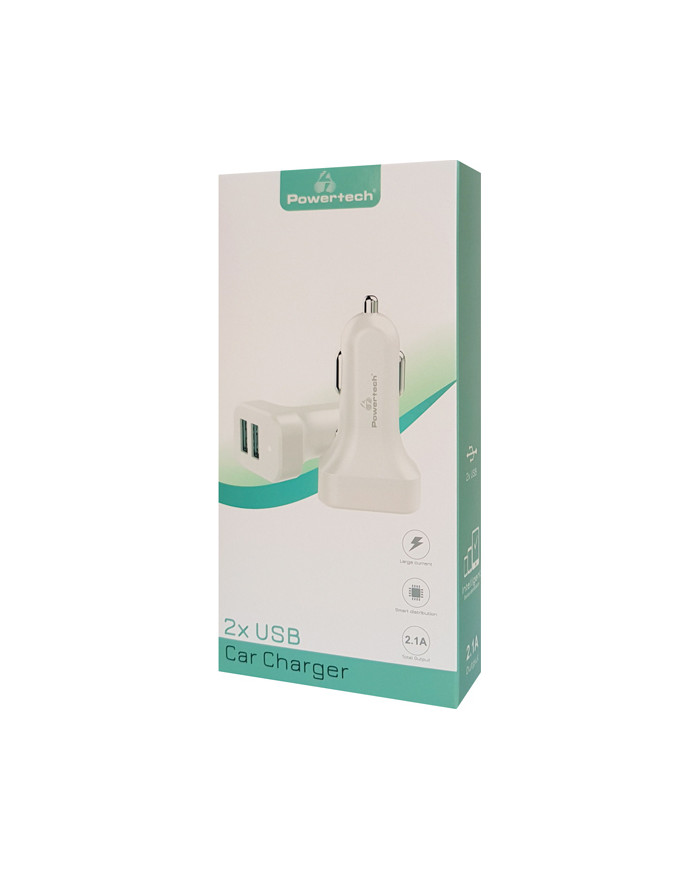 Powertech Φορτιστής Αυτοκινήτου Λευκός PT-799 2.1A με Θύρες: 2xUSB