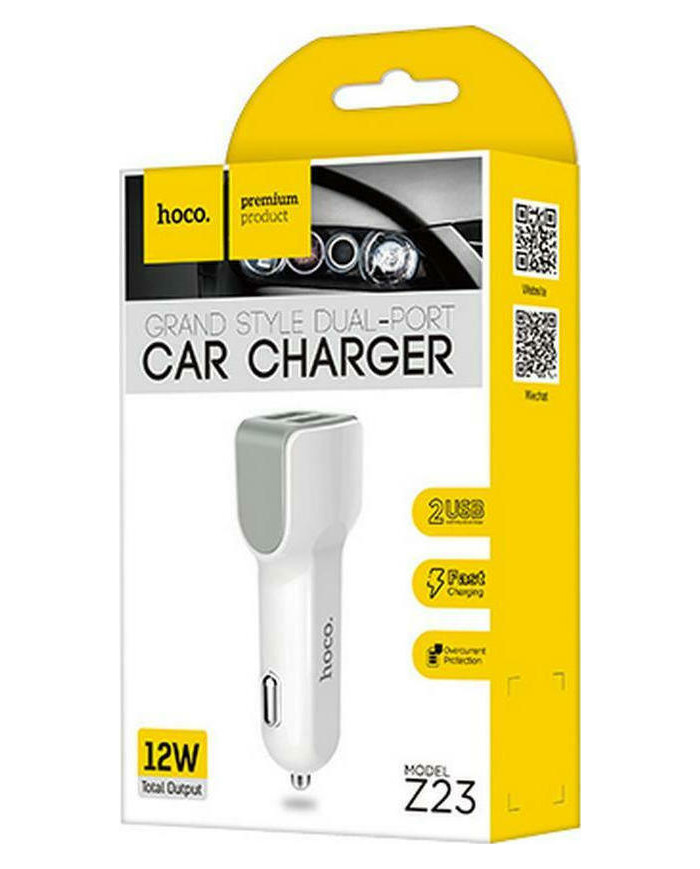 Hoco Φορτιστής Αυτοκινήτου Λευκός Z23 2.4A Γρήγορης Φόρτισης με Θύρες: 2xUSB