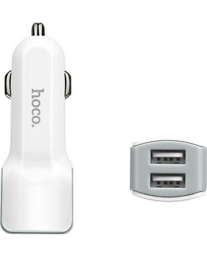 Hoco Φορτιστής Αυτοκινήτου Λευκός Z23 2.4A Γρήγορης Φόρτισης με Θύρες: 2xUSB