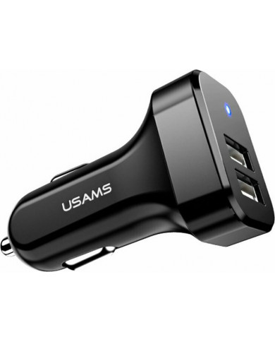 Usams Φορτιστής Αυτοκινήτου Μαύρος CC087 2.1A με Θύρες: 2xUSB