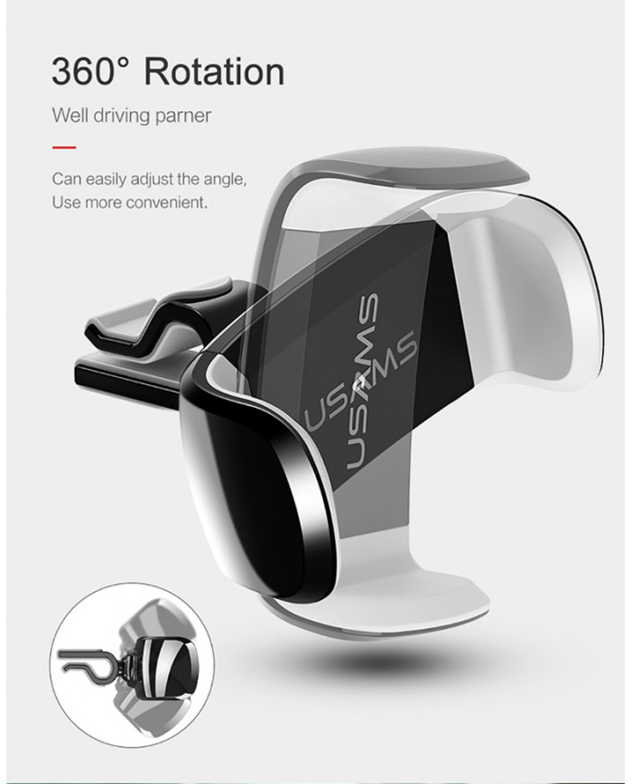 Usams Βάση Κινητού Αυτοκινήτου C-Series Μαύρο-Γκρι με Ρυθμιζόμενα Άγκιστρα
