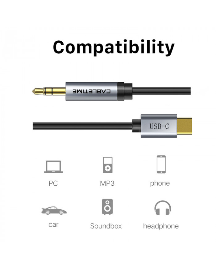 CABLETIME καλώδιο AUX USB Type-C σε 3.5mm C160, 1m, μαύρο