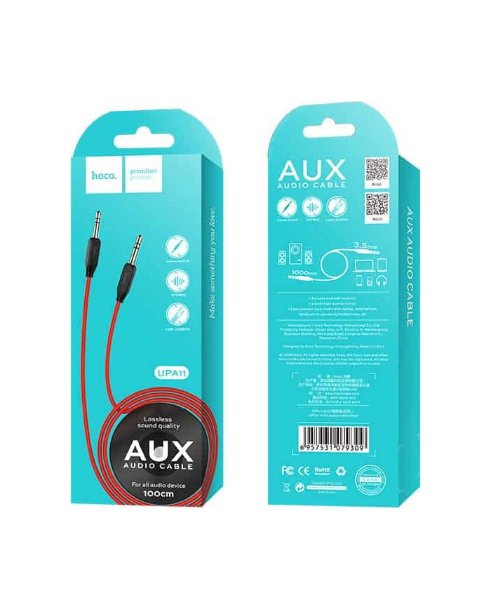 Hoco Cable 3.5mm male - 3.5mm male Κόκκινο 1m